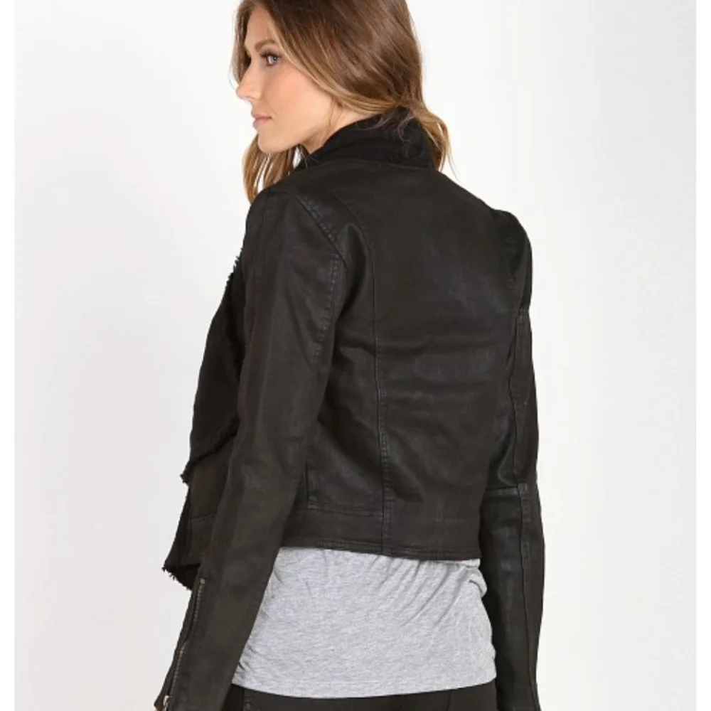 Free people black jacket coated denim front draped knit detail sz.0 - Picture 13 of 16